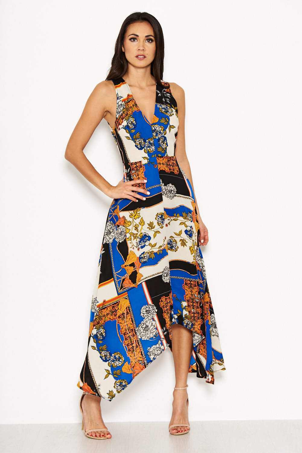 Kikodress - Blue Scarf Print Maxi Dress