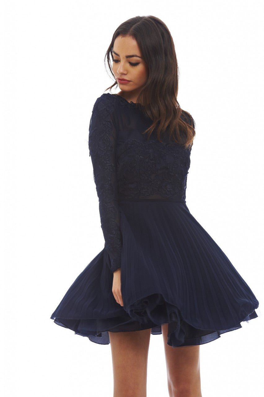 Kikodress - Lace Detail  Pleated  Skater Dress