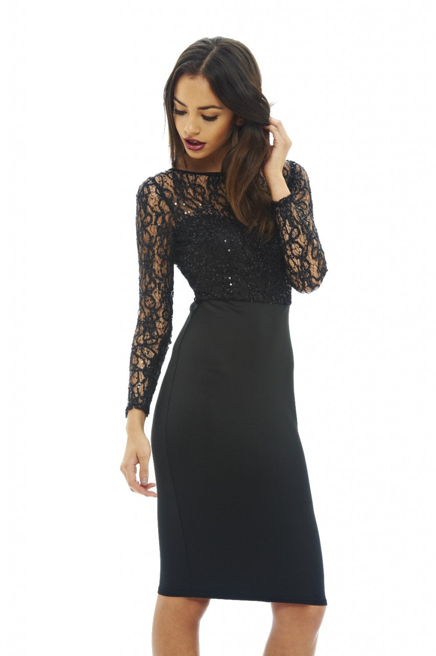 Kikodress - Sequin Top Bodycon Midi Dress