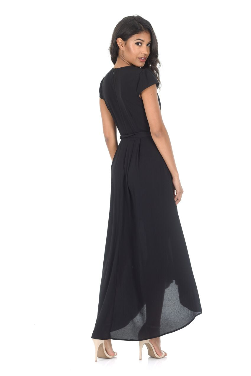 Kikodress - Black Capped Sleeve Waterfall Dress