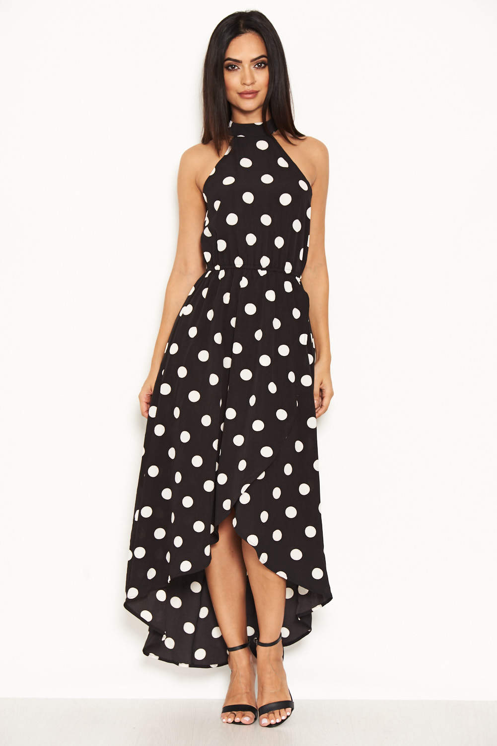 Kikodress - Black Polka Dot High Neck Wrap Dress