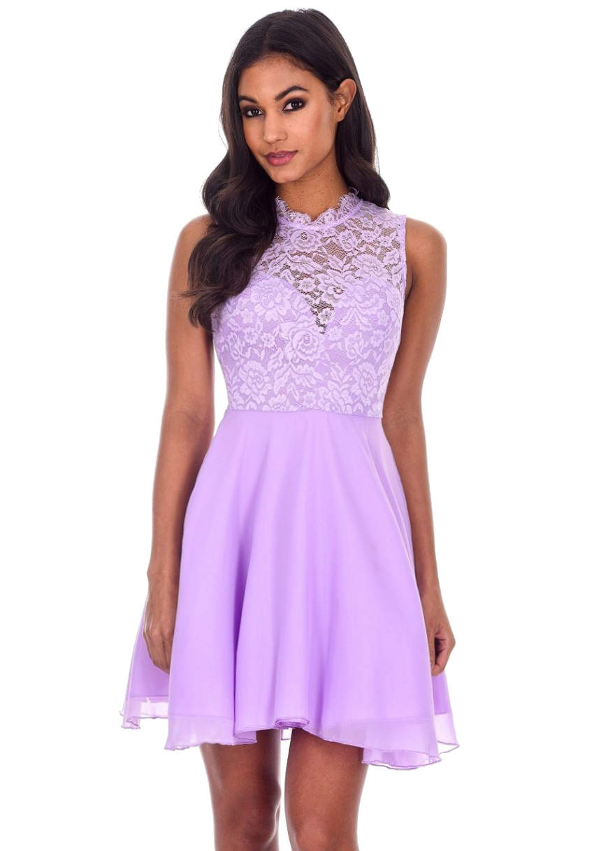 Kikodress - Lilac Lace Top Skater Dress