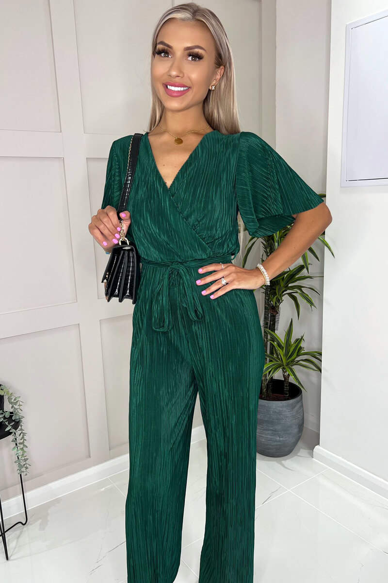 Kikodress - Green Plisse Wrap Top Jumpsuit