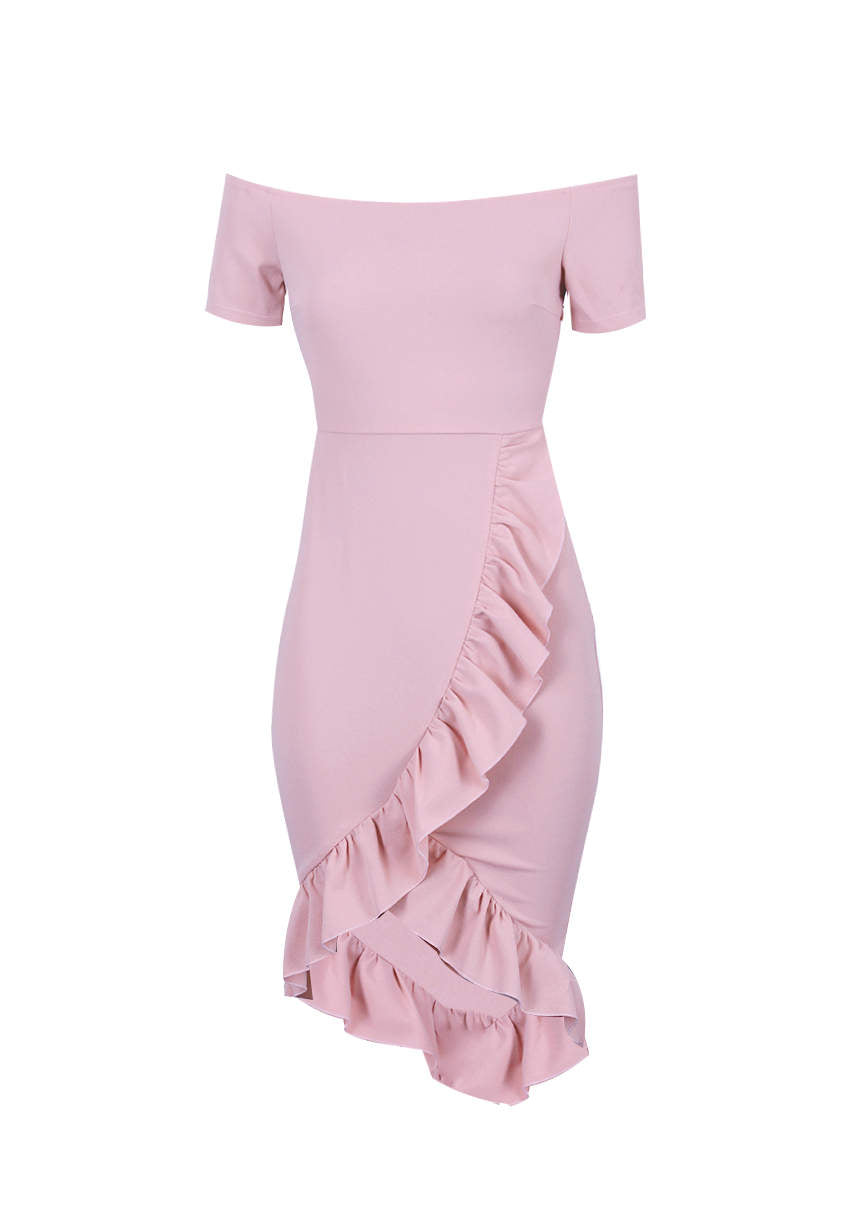 Kikodress - Blush Off The Shoulder Frill Detail Bodycon Dress