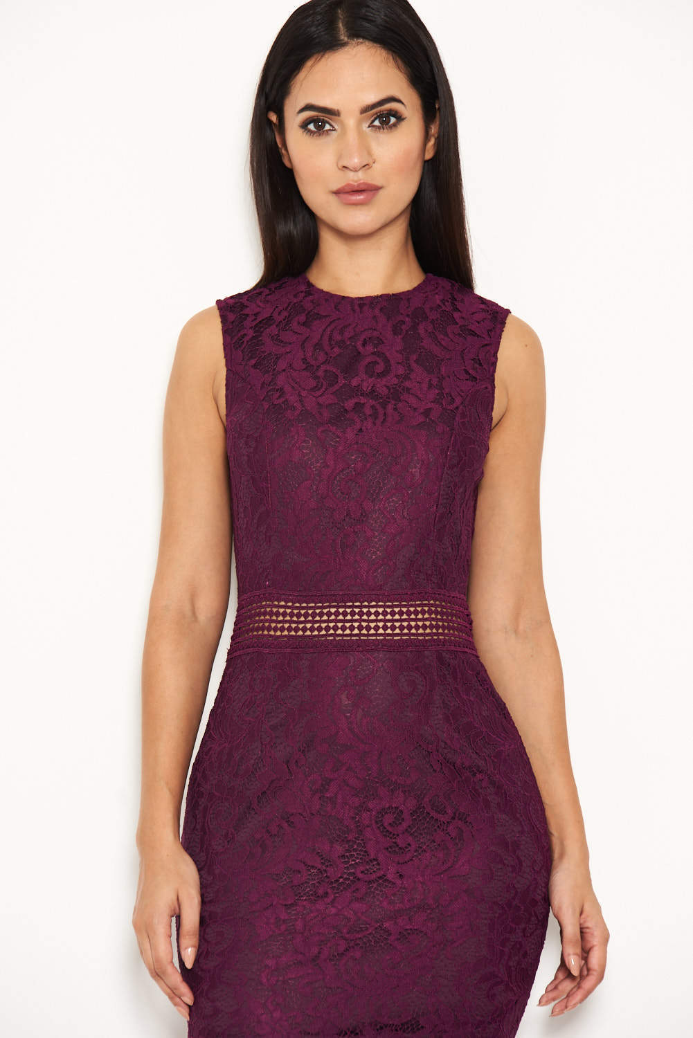 Kikodress - Plum Fishtail Hem Lace Midi Dress
