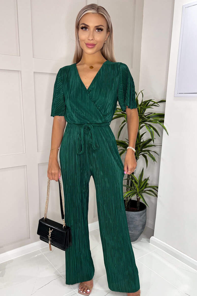 Kikodress - Green Plisse Wrap Top Jumpsuit