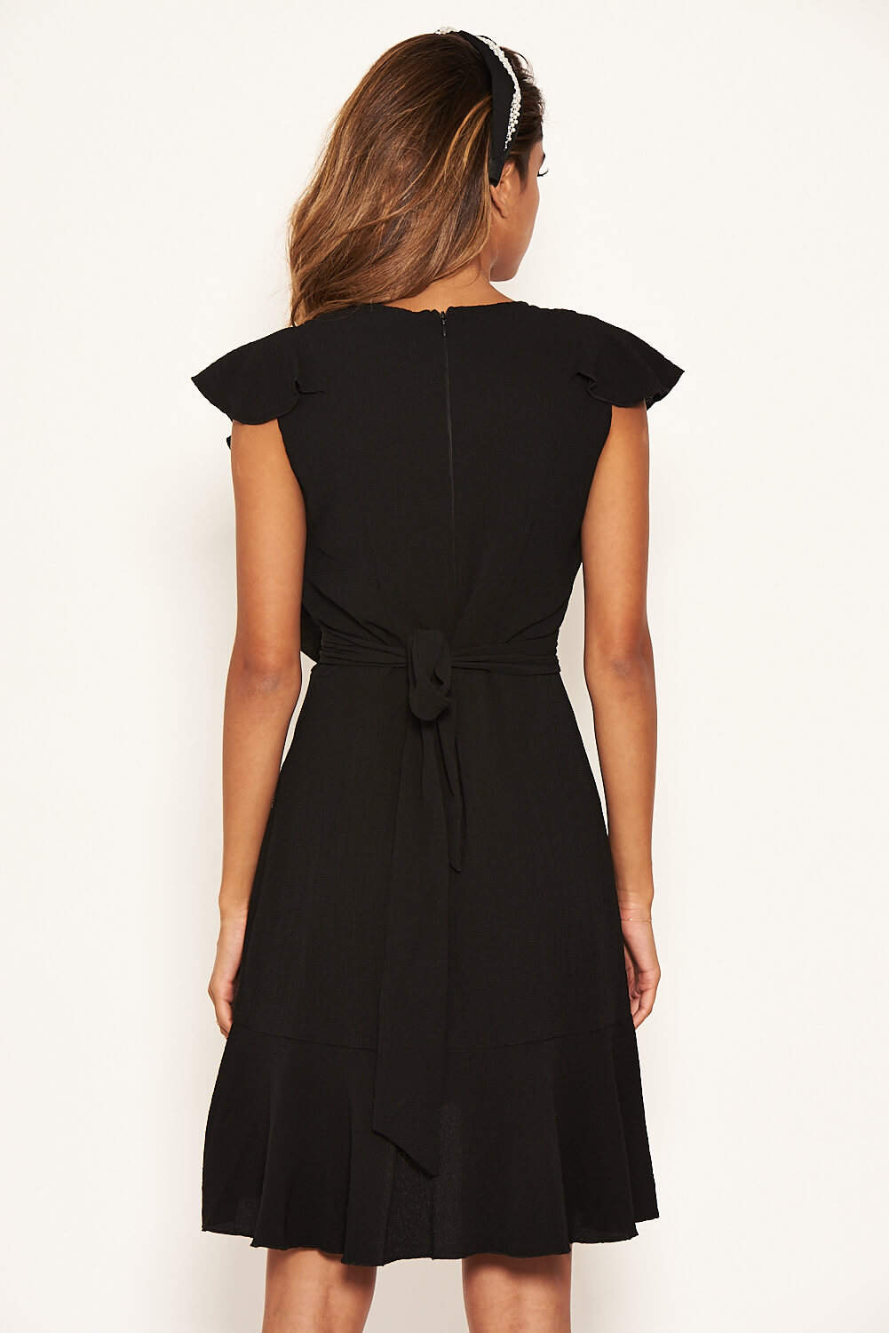Kikodress - Black Wrap Frill Detail Dress