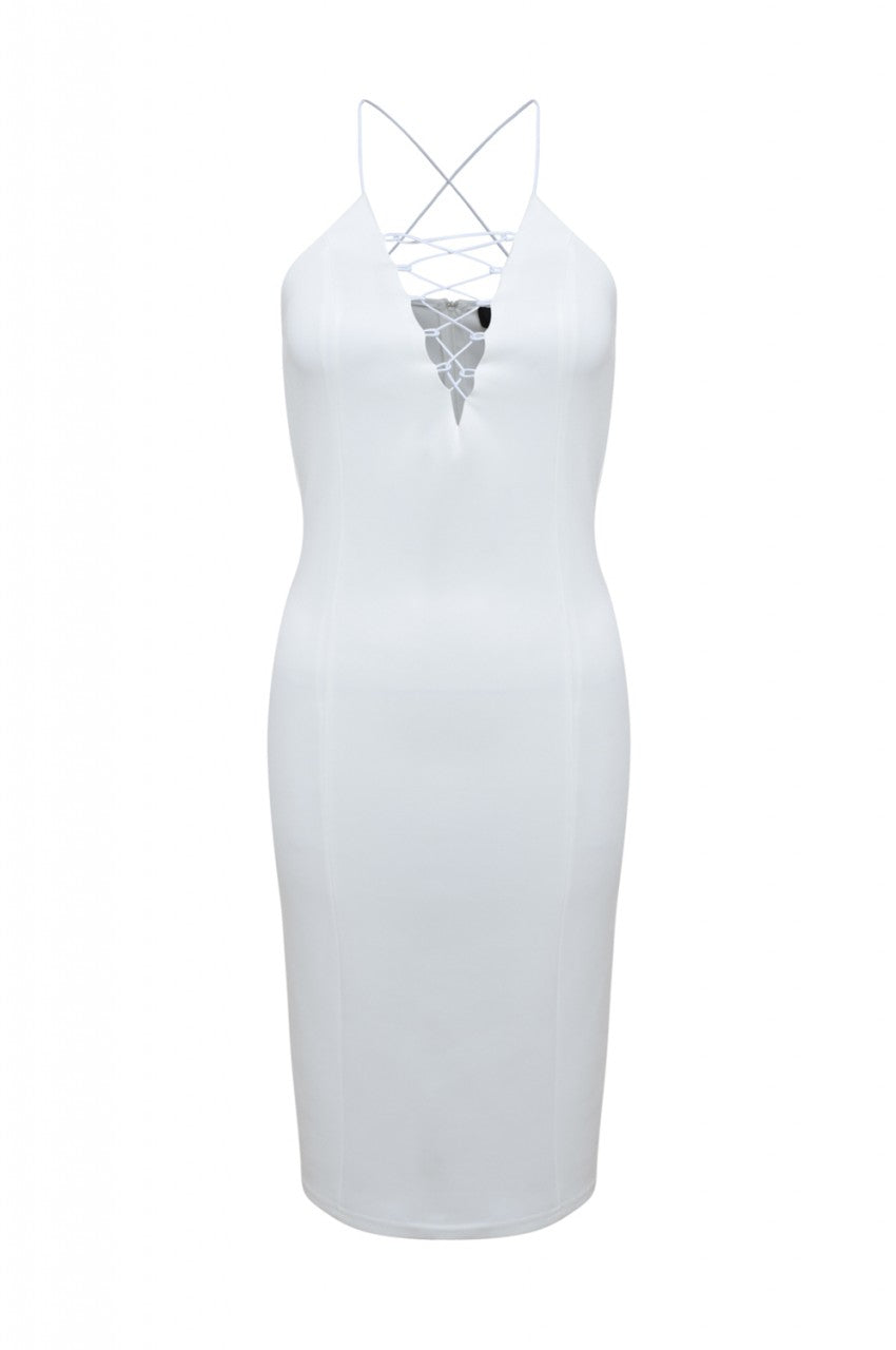 Kikodress - V Lace Up Midi Dress