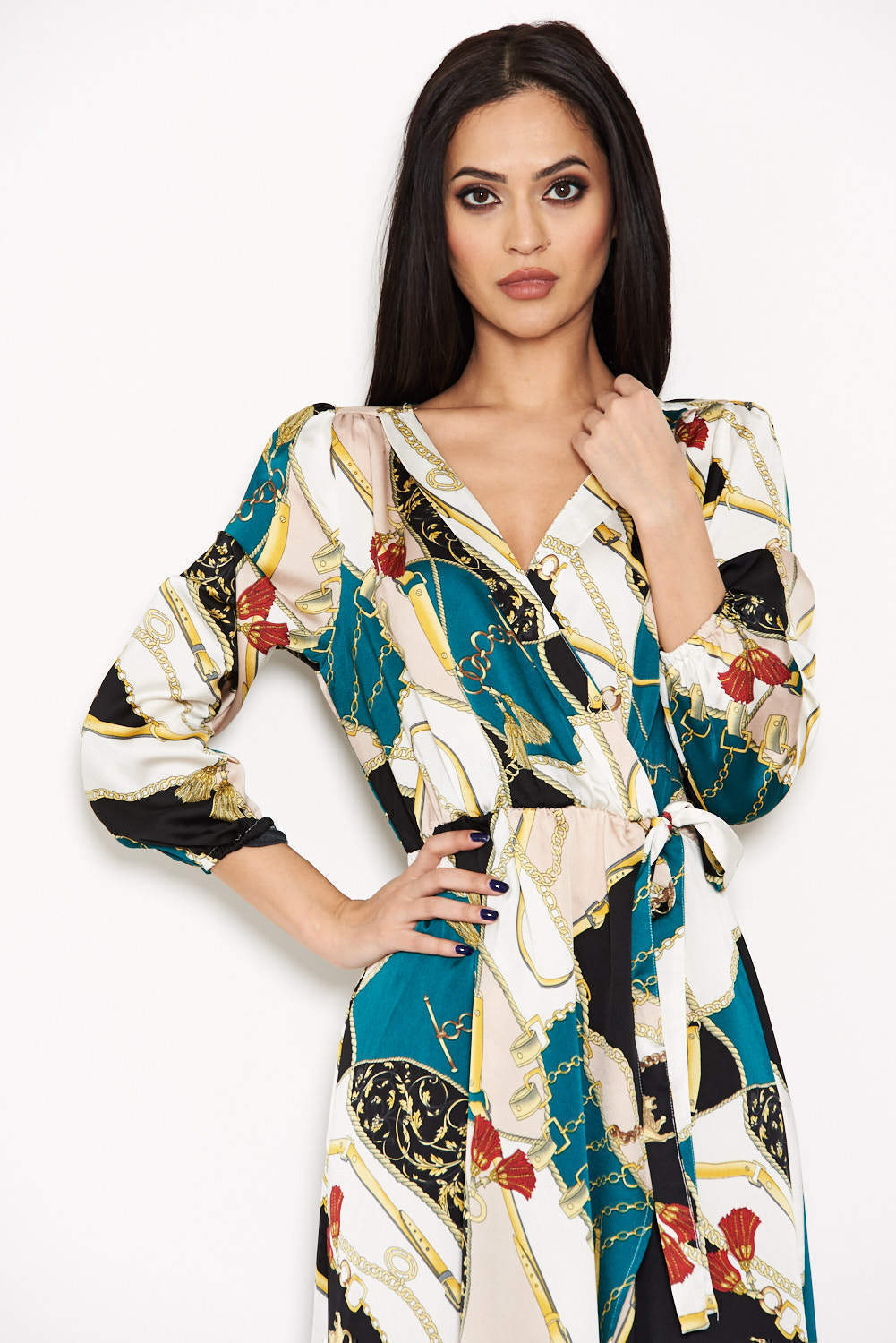 Kikodress - Green Colour Block Printed Dress