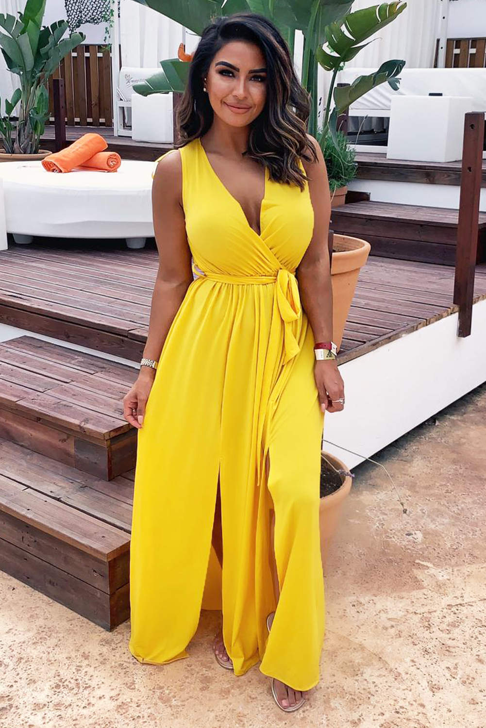 Kikodress - Yellow Wrap Front Maxi Dress