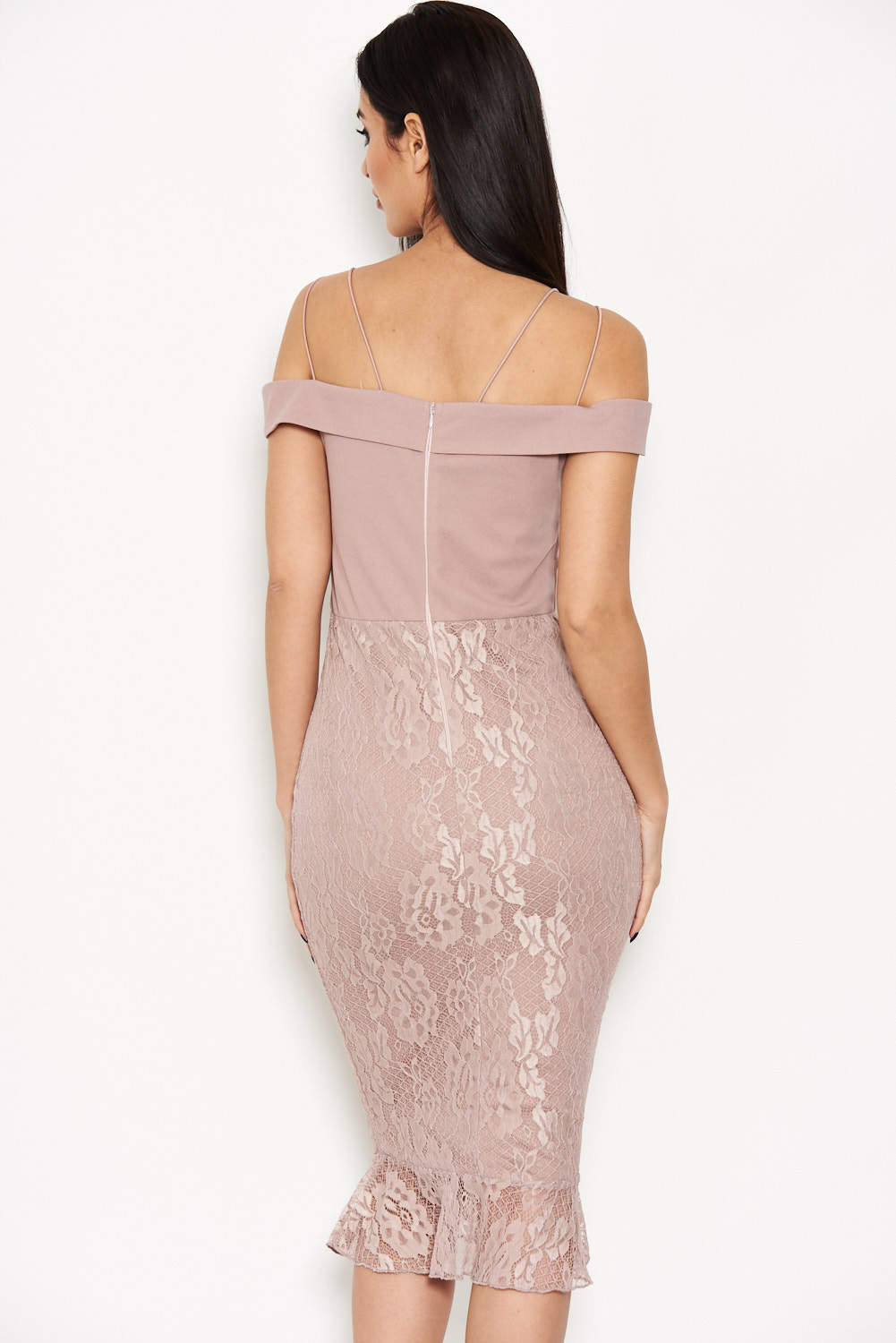 Kikodress - Strappy Lace Skirt Frill Hem Dress