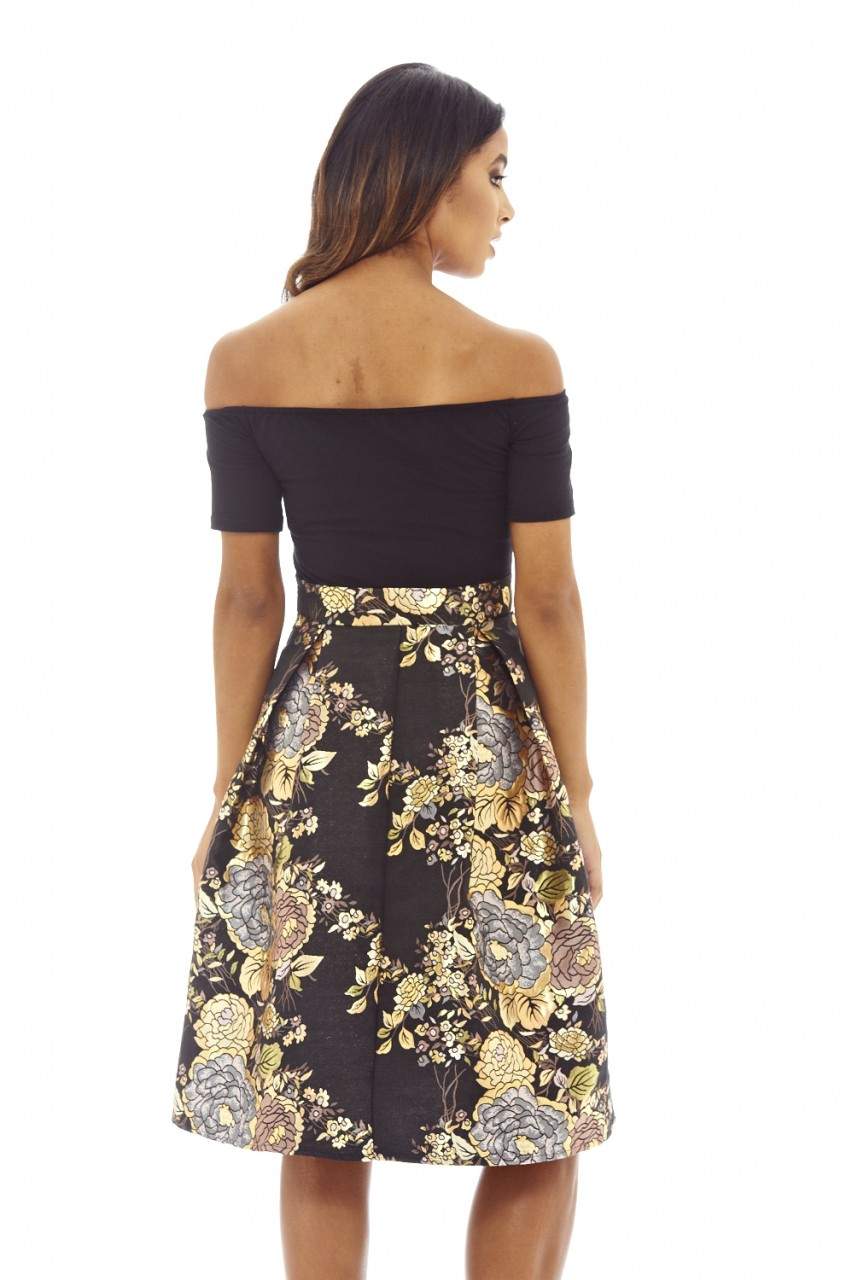 Kikodress - Black Bardot Midi Skater Dress