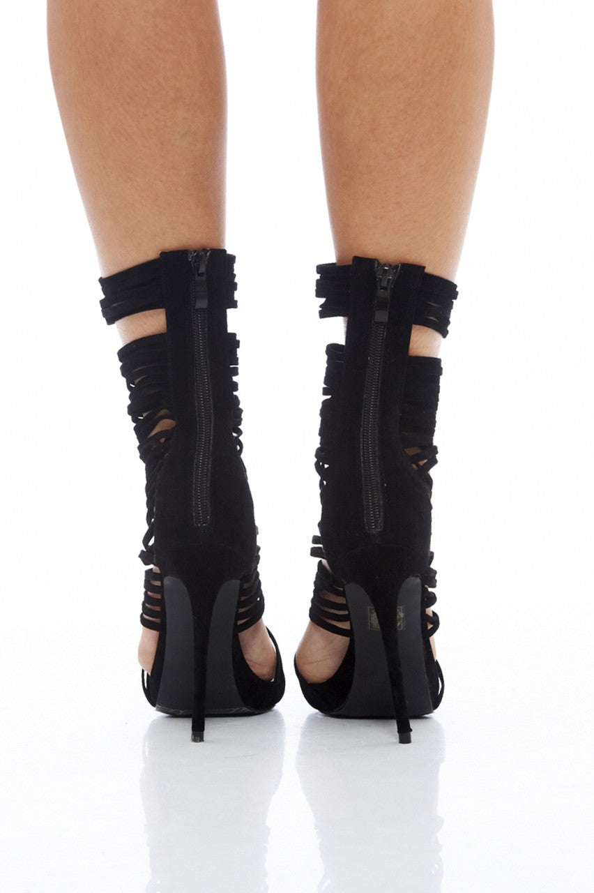 Kikodress - Faux Suede Multi Strap Heels