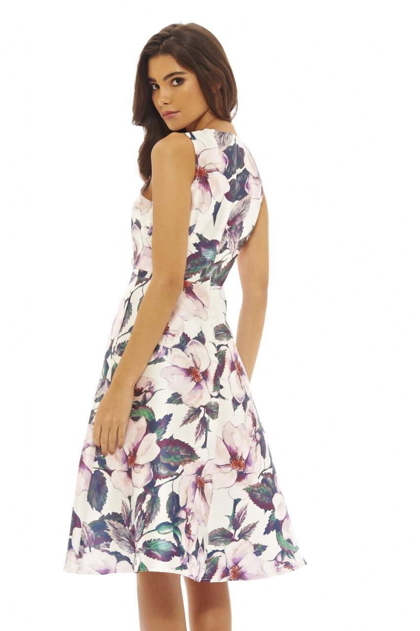Kikodress - Floral Printed Midi Skater  Dress