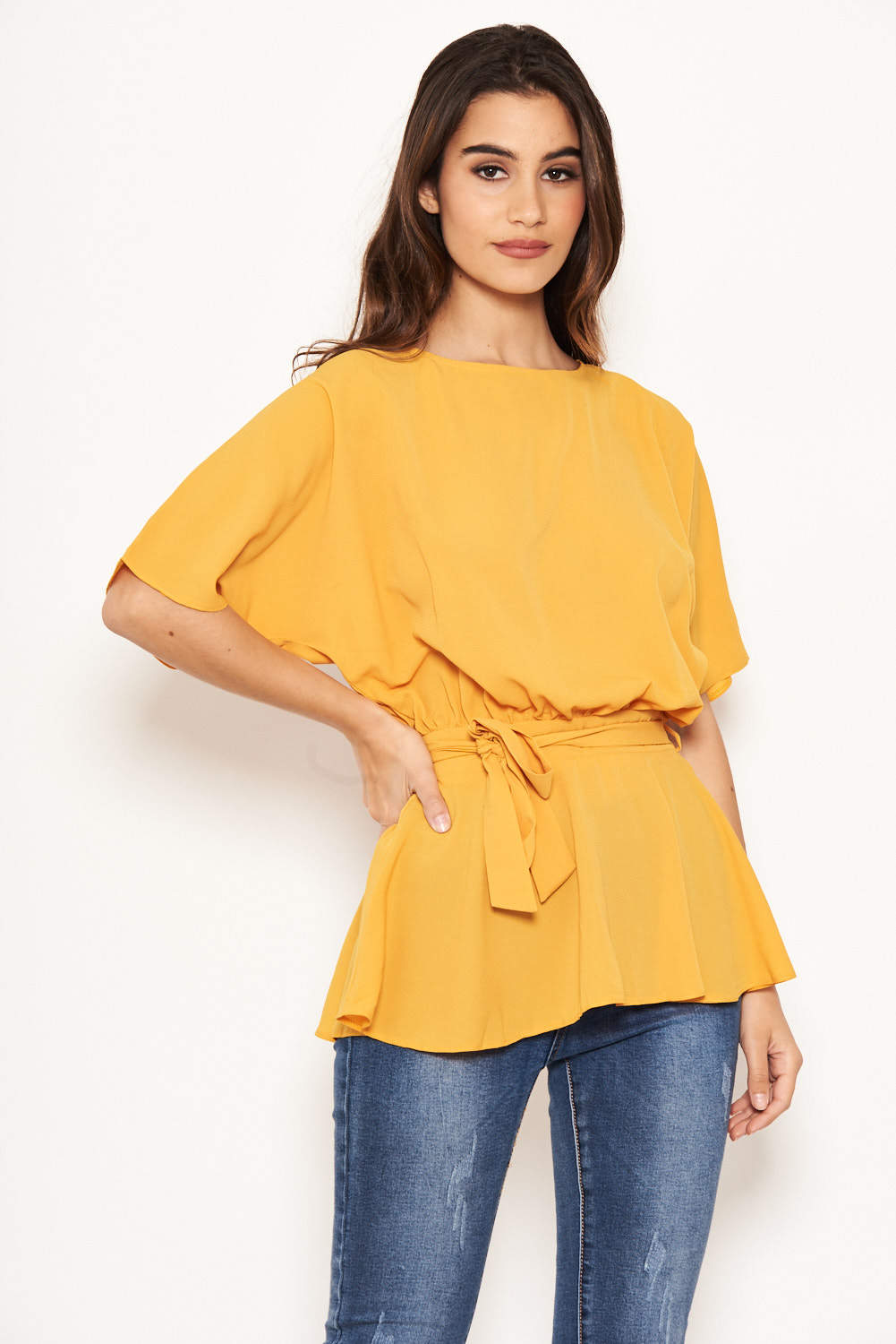 Kikodress - Yellow Tie Belt Top