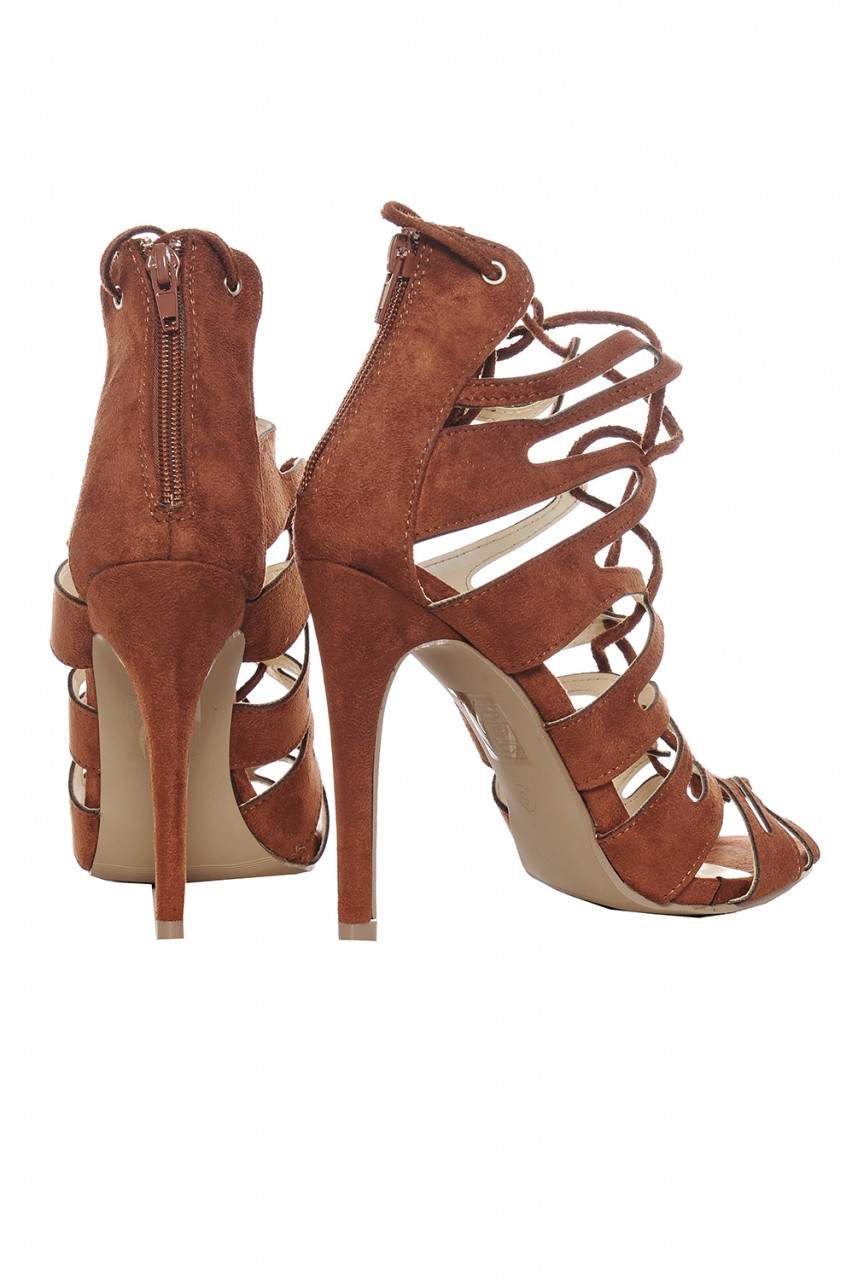 Kikodress - Faux Suede Caged Heels