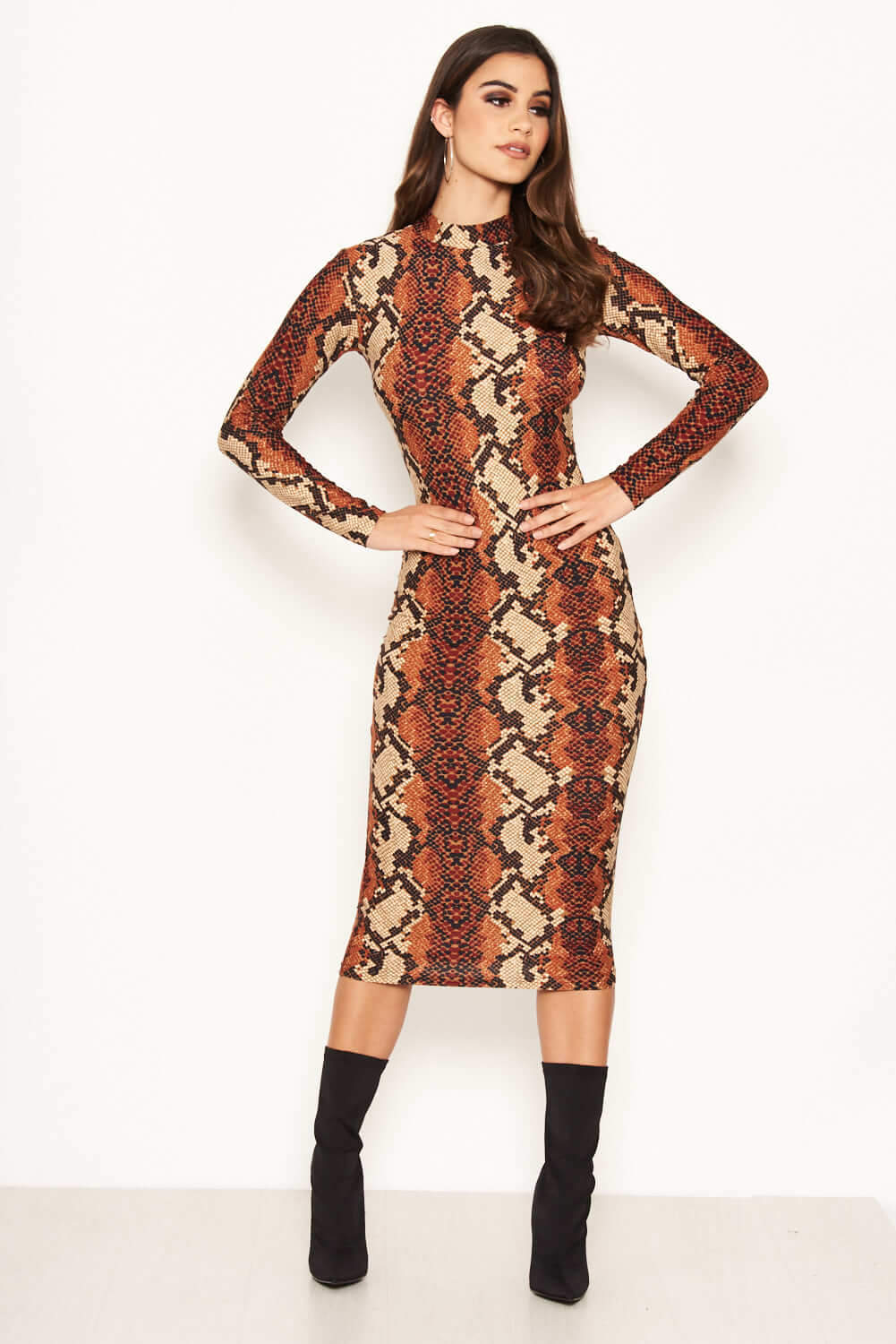 Kikodress - Rust Snake Print Midi Dress