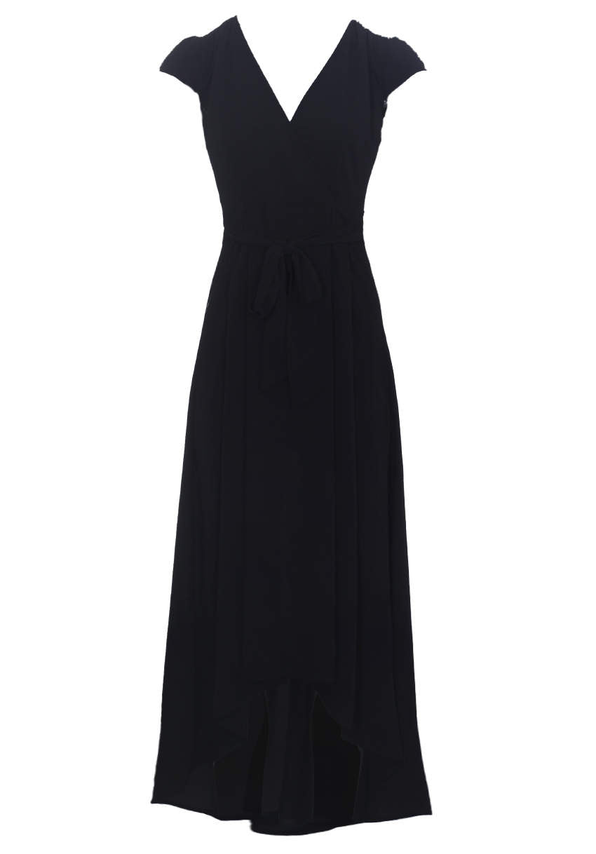Kikodress - Black Capped Sleeve Waterfall Dress
