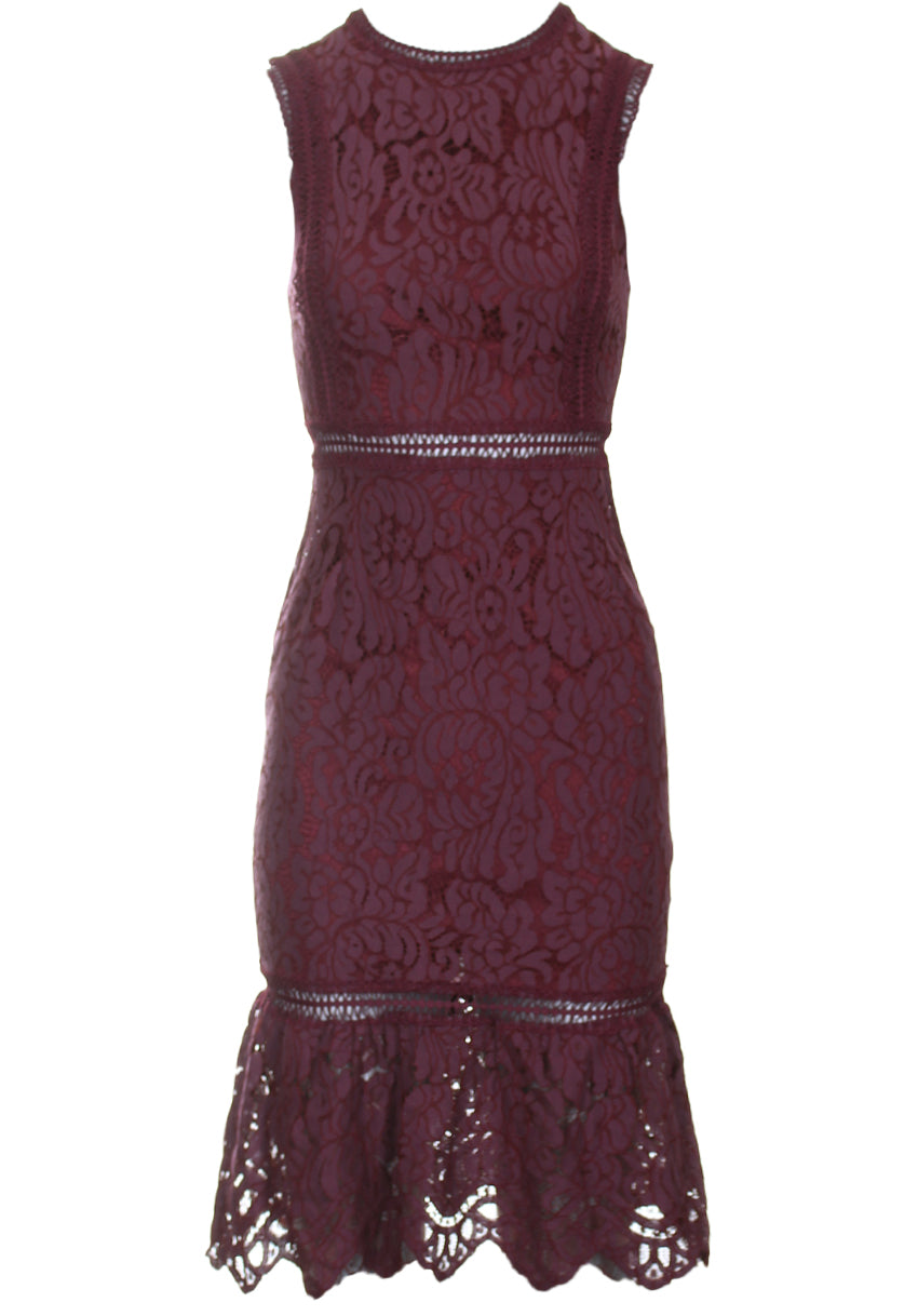 Kikodress - Plum Lace Midi Dress