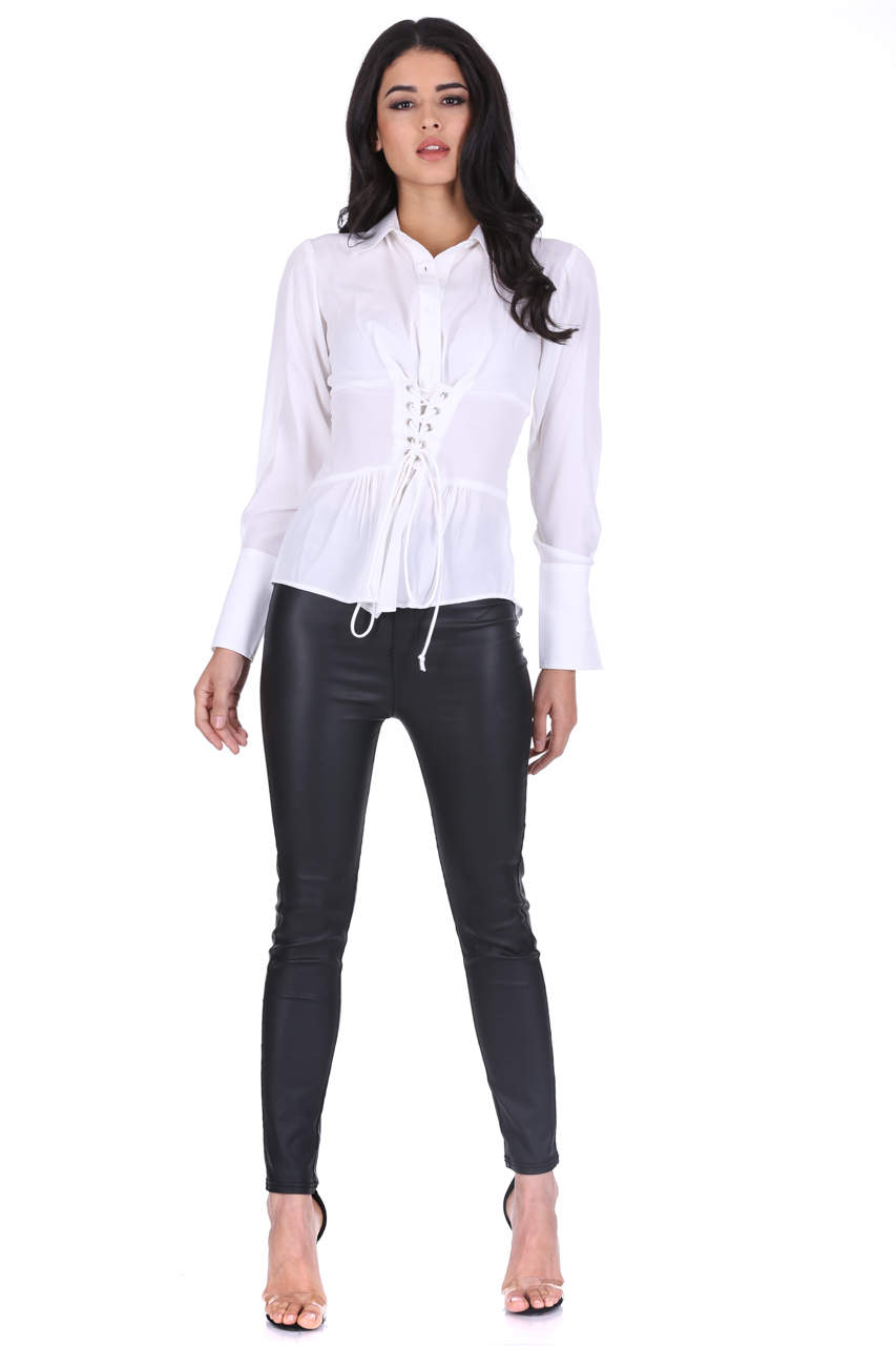 Kikodress - White Corset Tie Shirt