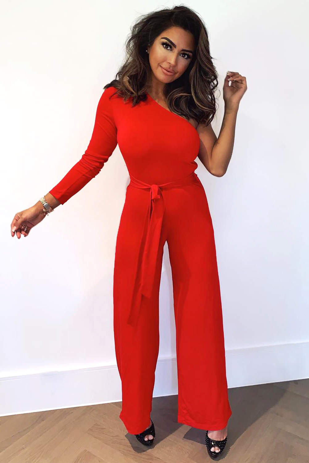 Kikodress - Red One Shoulder Jumpsuit
