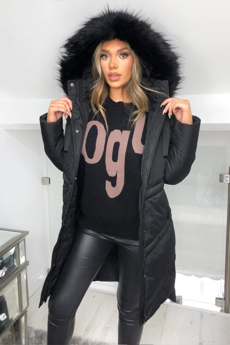 Kikodress - Black Padded Long-line Puffer Coat