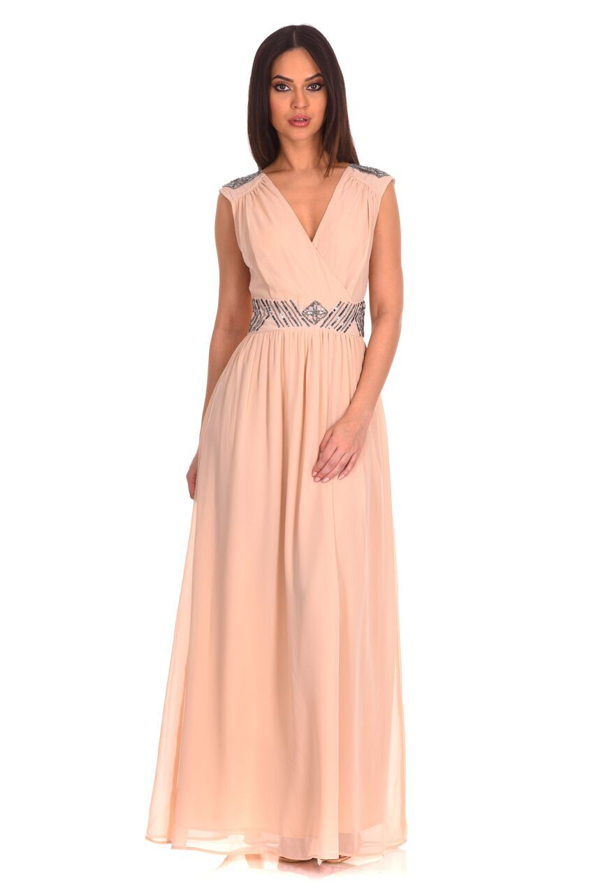 Kikodress - Champagne Embellished Maxi Dress