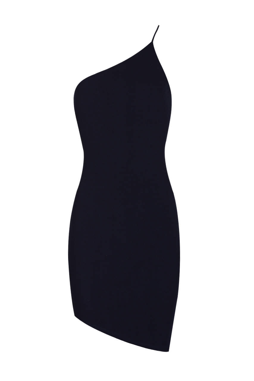 Kikodress - Navy Off The Shoulder Asymmetric Hem Dress