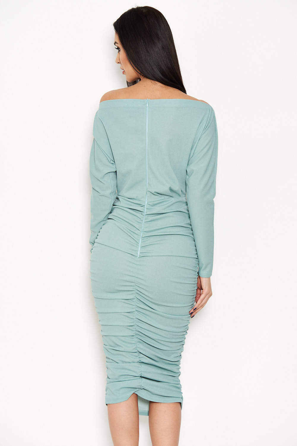 Kikodress - Duck Egg Off Shoulder Ruched Dress