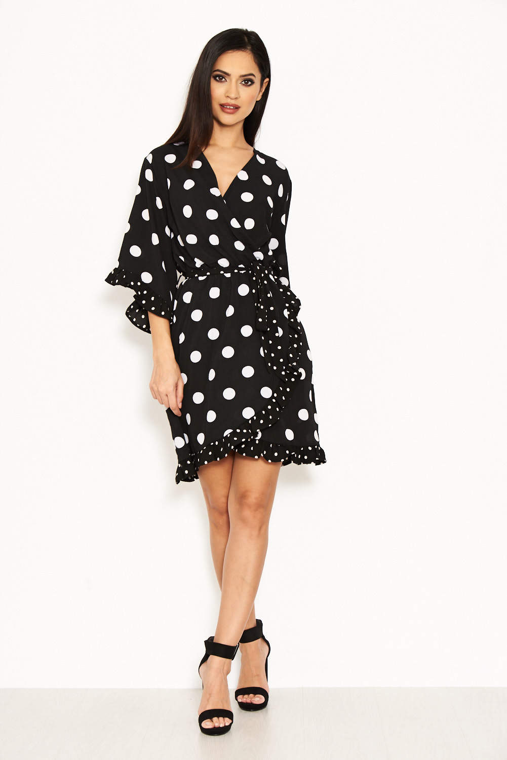 Kikodress - Black Polka Dot Wrap Skater Dress