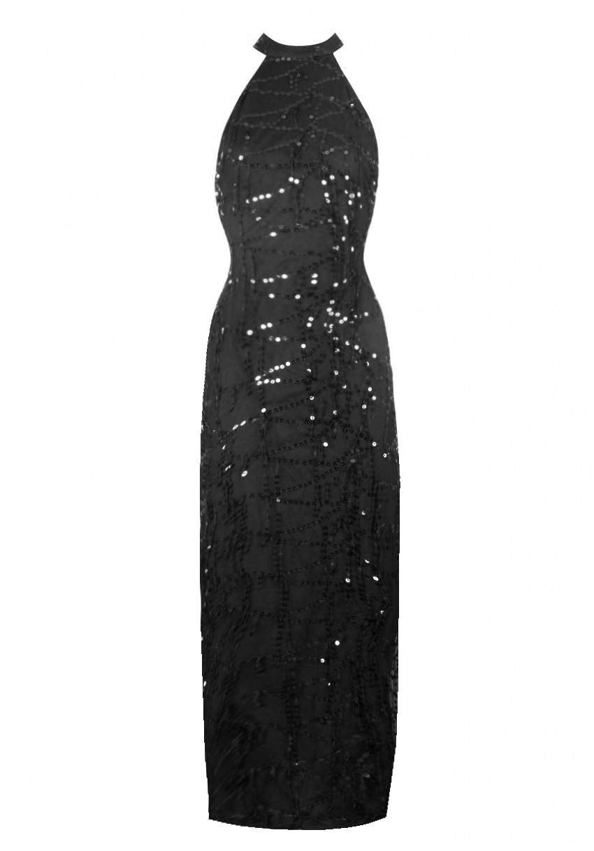 Kikodress - Black Cut In Neck Sequin Maxi Dress