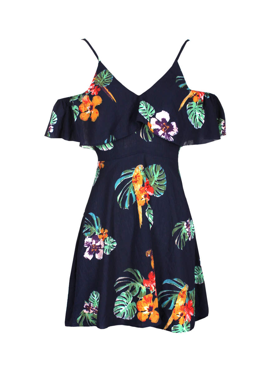 Kikodress - Navy Off The Shoulder Floral Dress