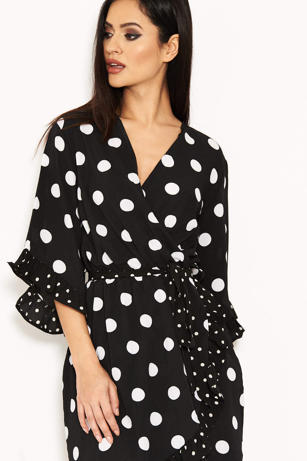 Kikodress - Black Polka Dot Wrap Skater Dress