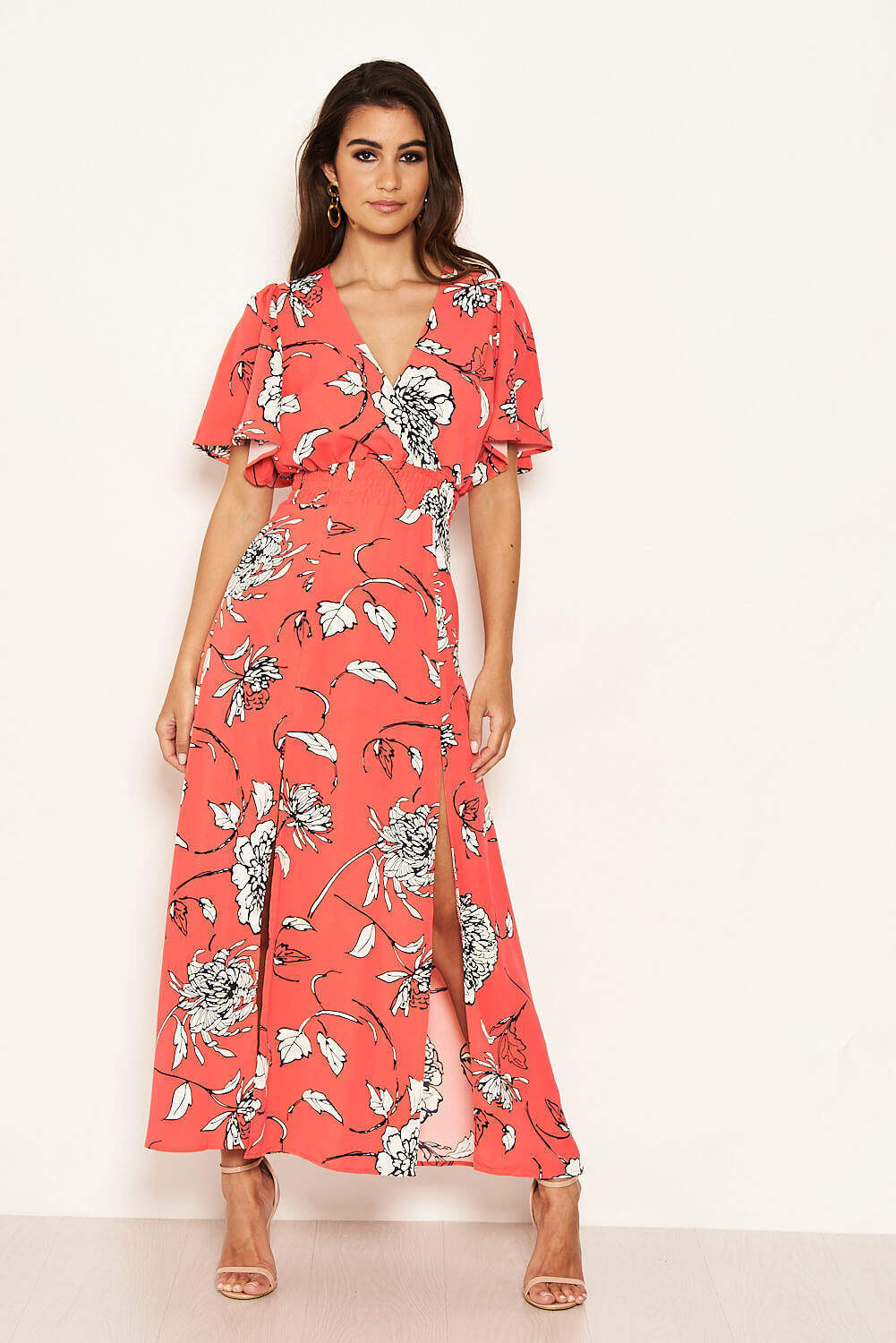 Kikodress - Coral Bell Sleeve V-neck Dress