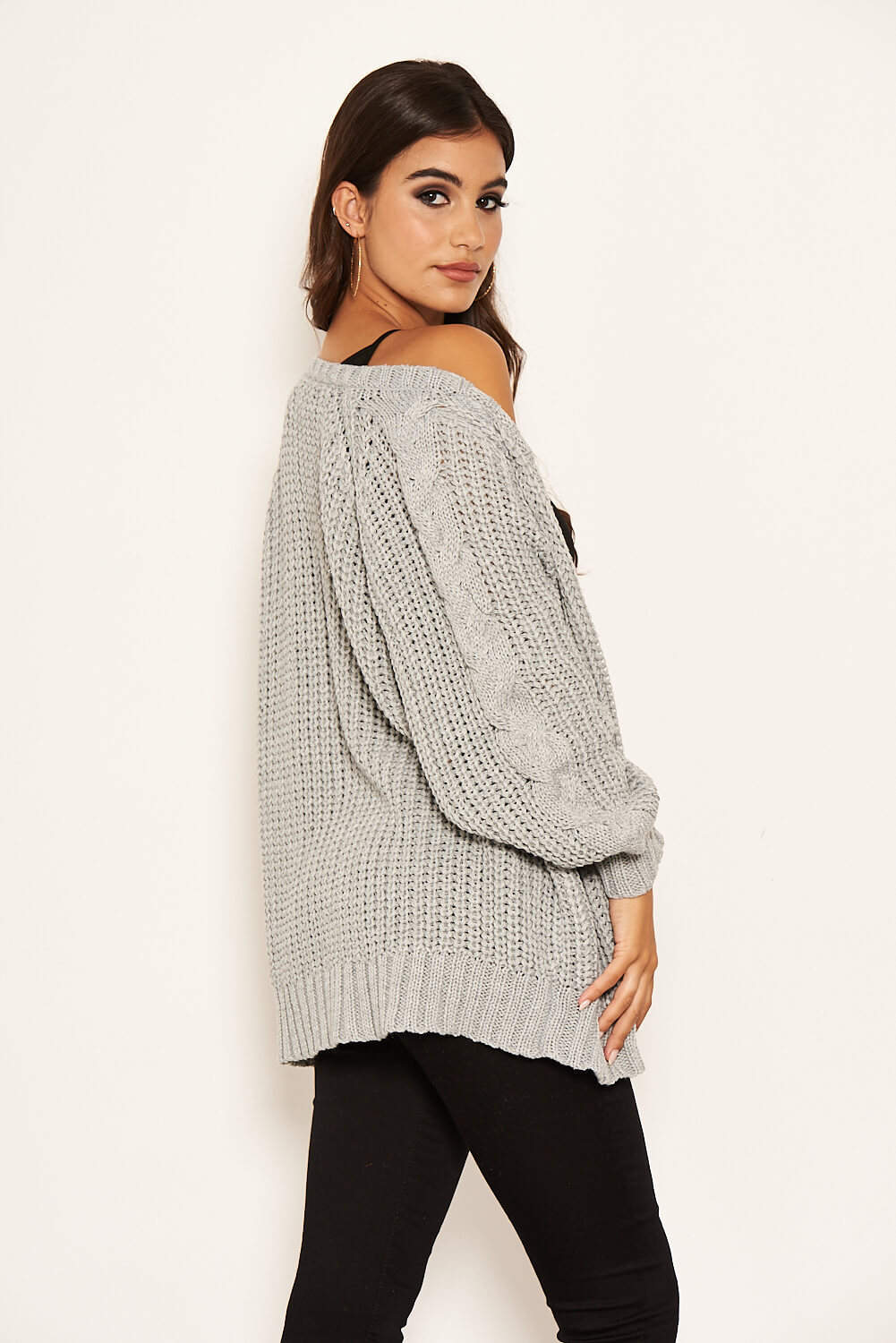 Kikodress - Silver Cable Knit Chunky Cardigan