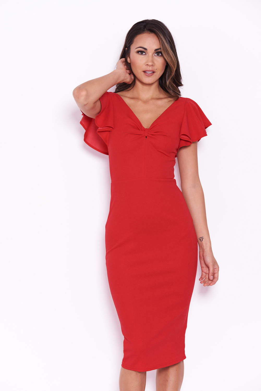 Kikodress - Red Bow Front Midi Dress