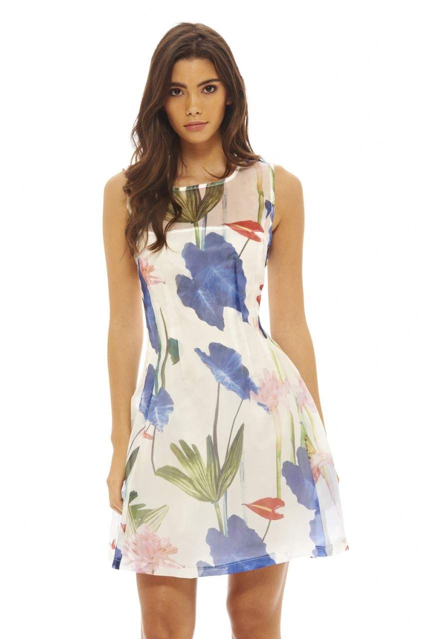 Kikodress - Sheer Floral Skater Dress