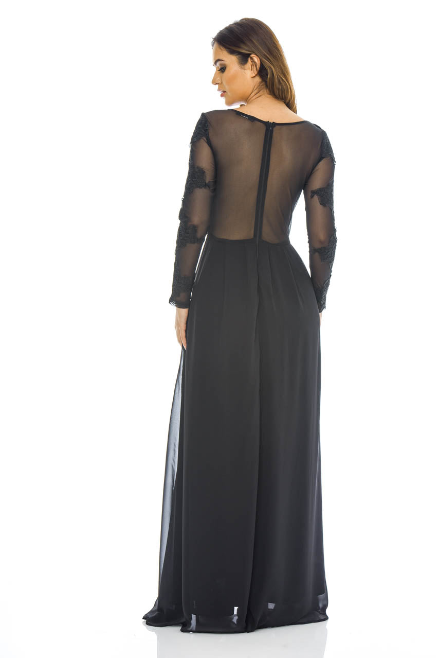 Kikodress - Black Long  Sleeved   Lace  Maxi Dress