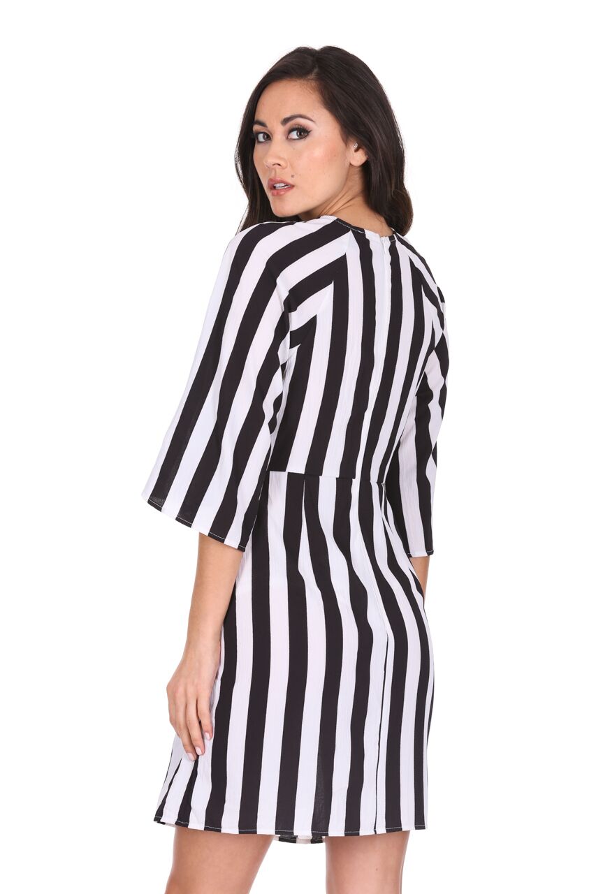 Kikodress - Black & White Striped Tie Waist Dress