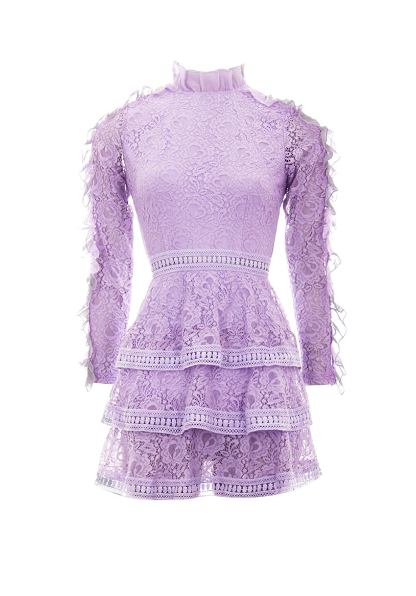 Kikodress - Lilac Lace Tiered Mini Dress