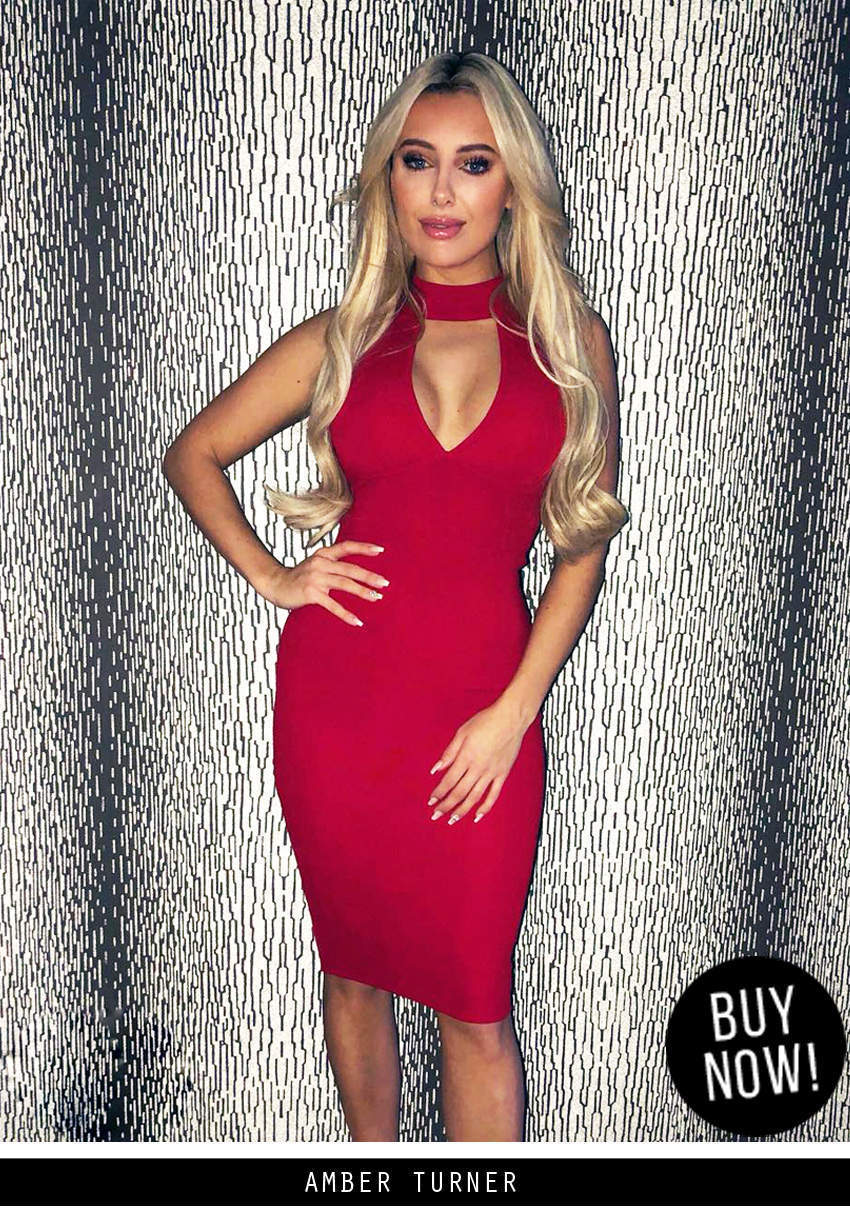 Kikodress - Red Choker Neck Midi Dress