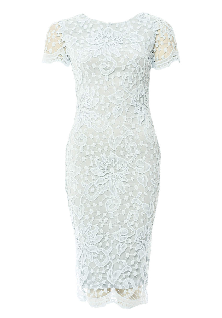 Kikodress - Blue Crochet Lace Midi  Dress