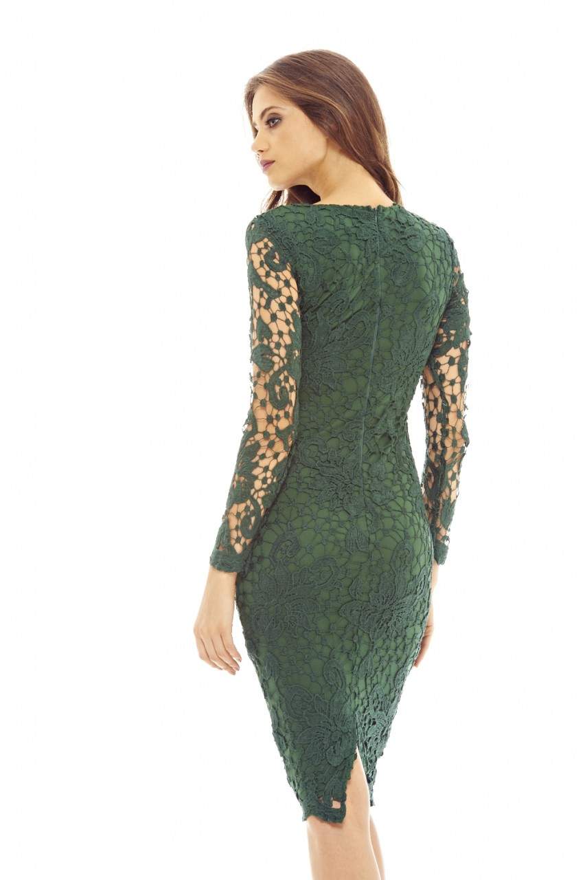Kikodress - Green Crochet Dress with Long Sleeves Detail