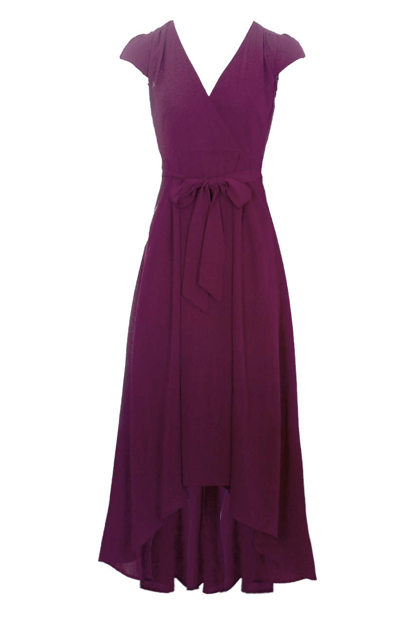 Kikodress - Plum Capped Sleeve Waterfall Dress