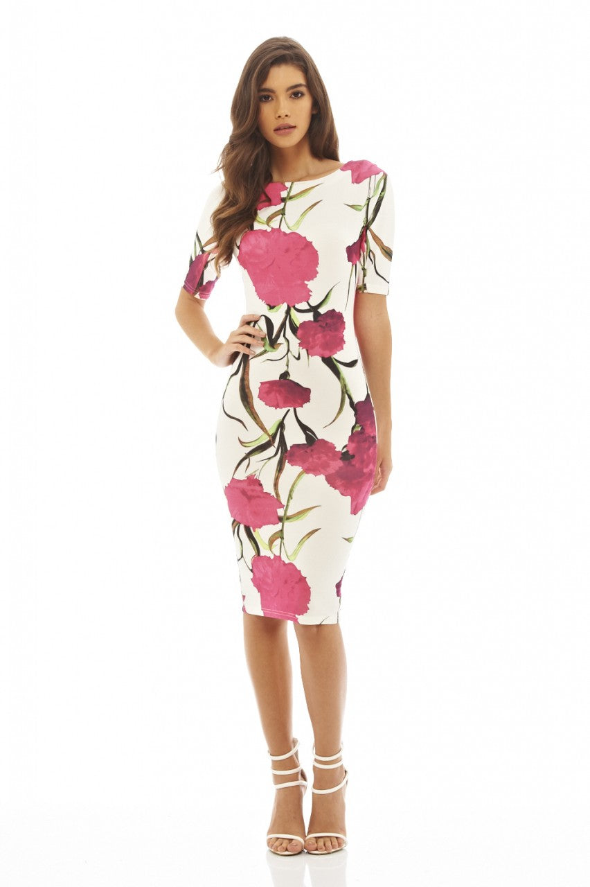 Kikodress - Short Sleeved Floral Midi Dress