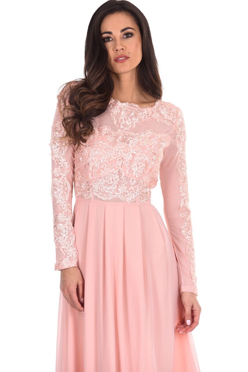 Kikodress - Lace Detail Sleeved Maxi Dress