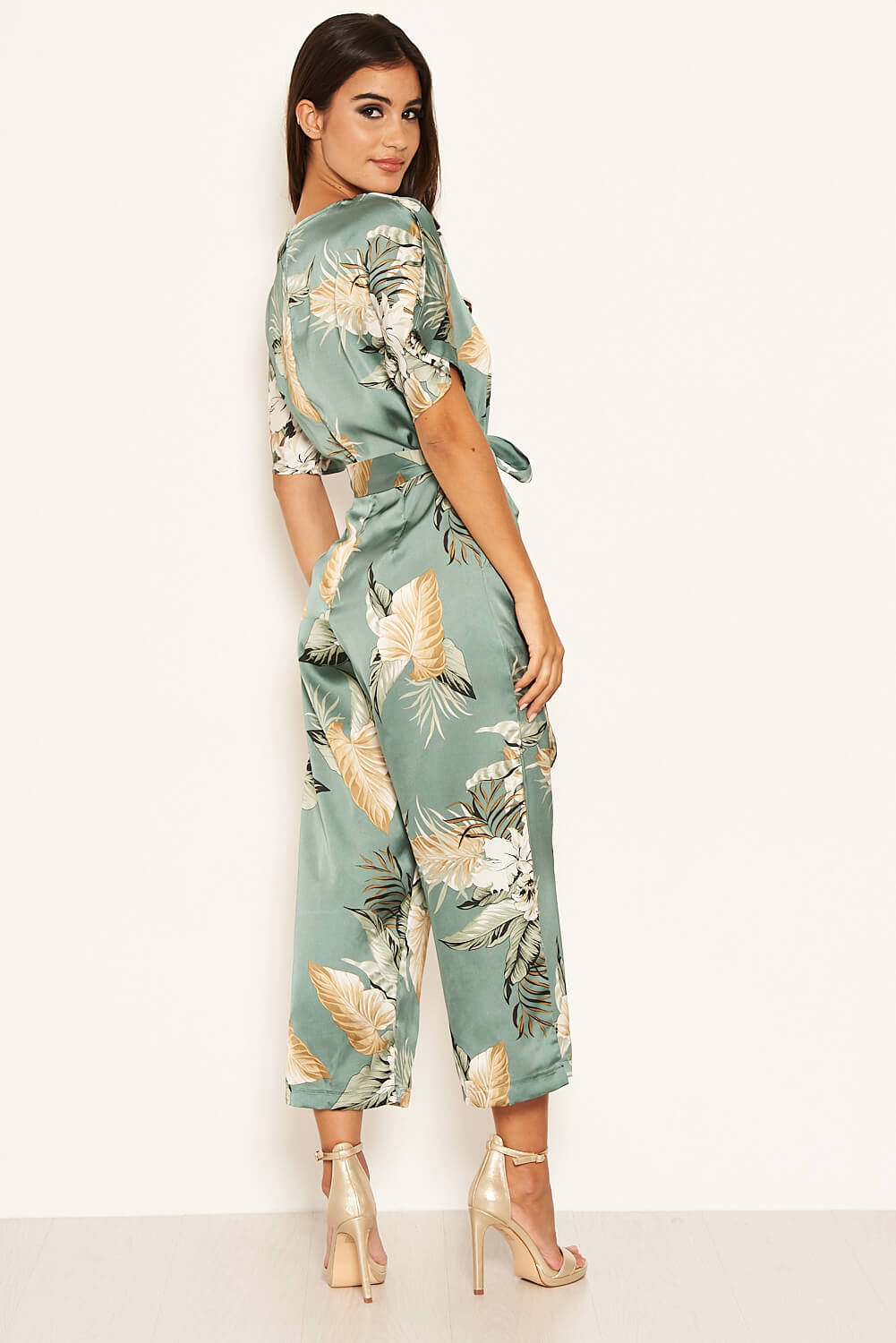 Kikodress - Duck Egg Floral Print Culotte Jumpsuit
