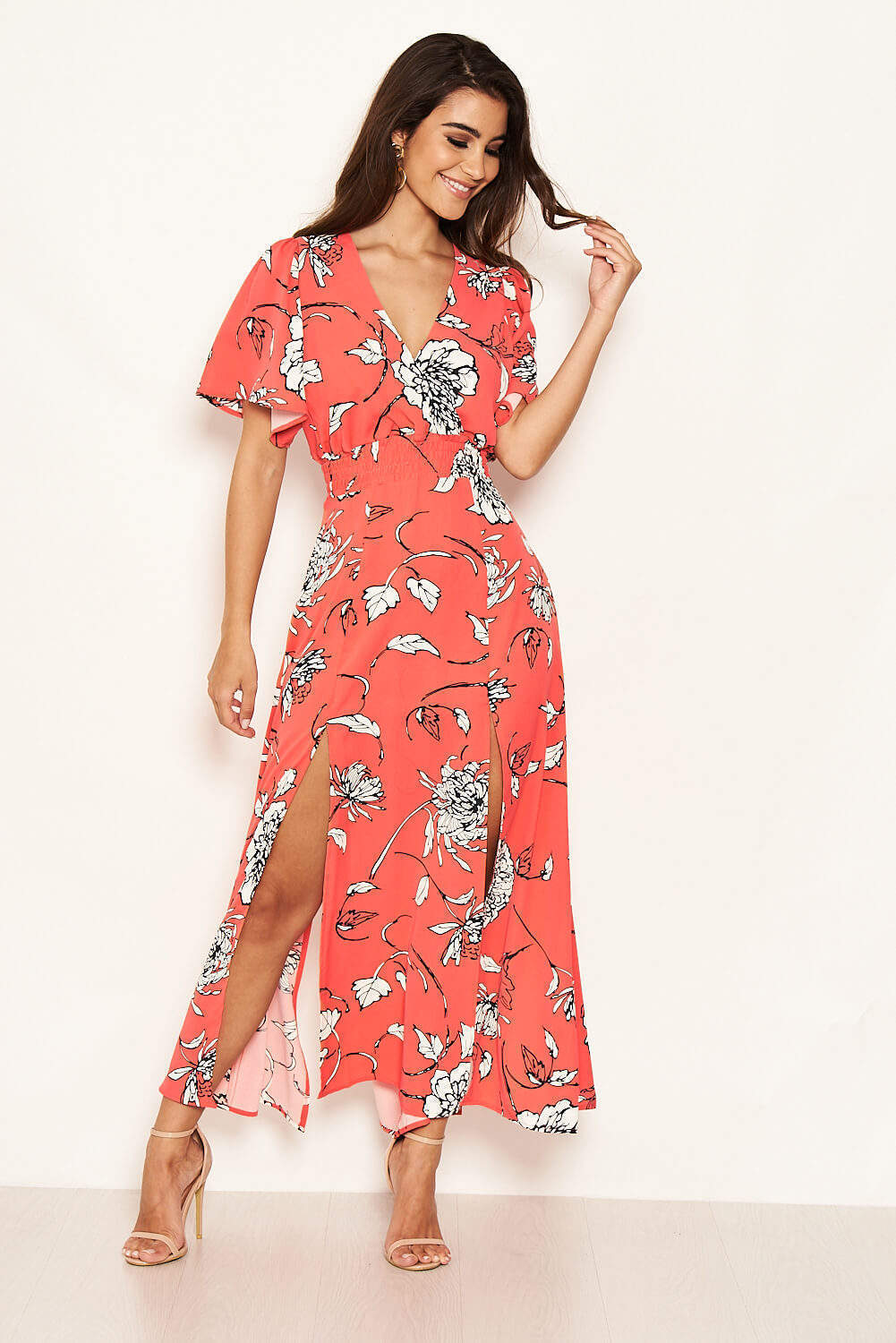 Kikodress - Coral Bell Sleeve V-neck Dress