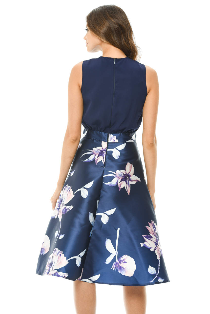 Kikodress - Navy Floral 2 in 1 Midi Skater Dress