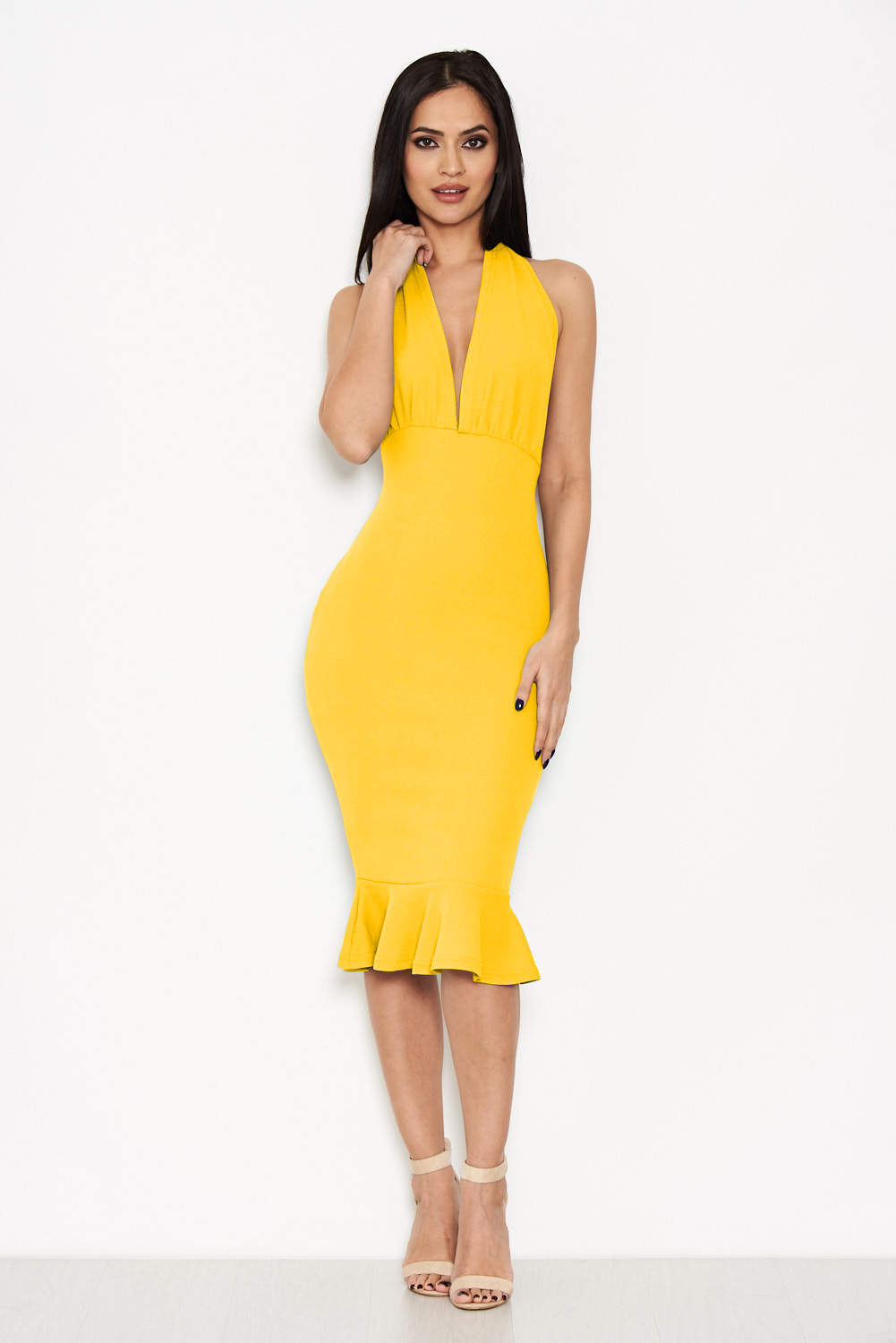 Kikodress - Yellow Backless Fishtail Midi Dress